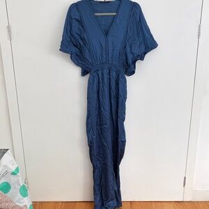 Maje Deep Blue Maxi Jumpsuit with V-Neck